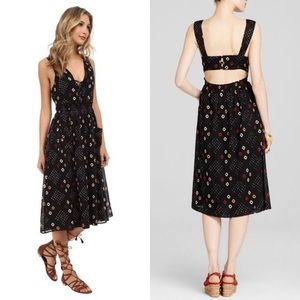 Free People Batiste Cotton Black Floral Midi Dress